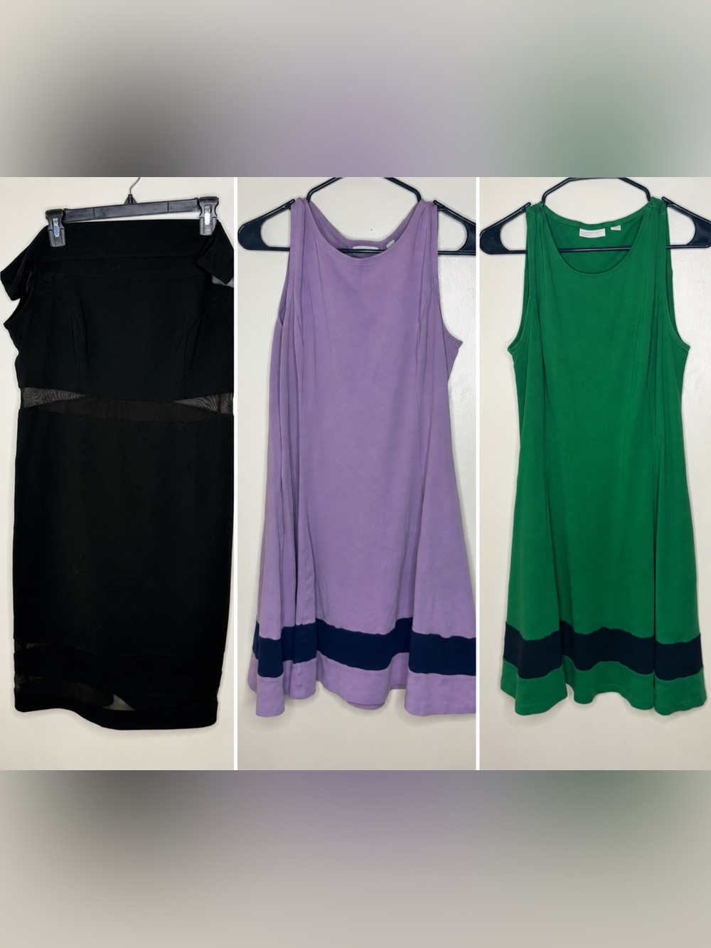 NY&Co Women’s Large Dress Bundle Lot of 3 Black Green Purple Sleeveless